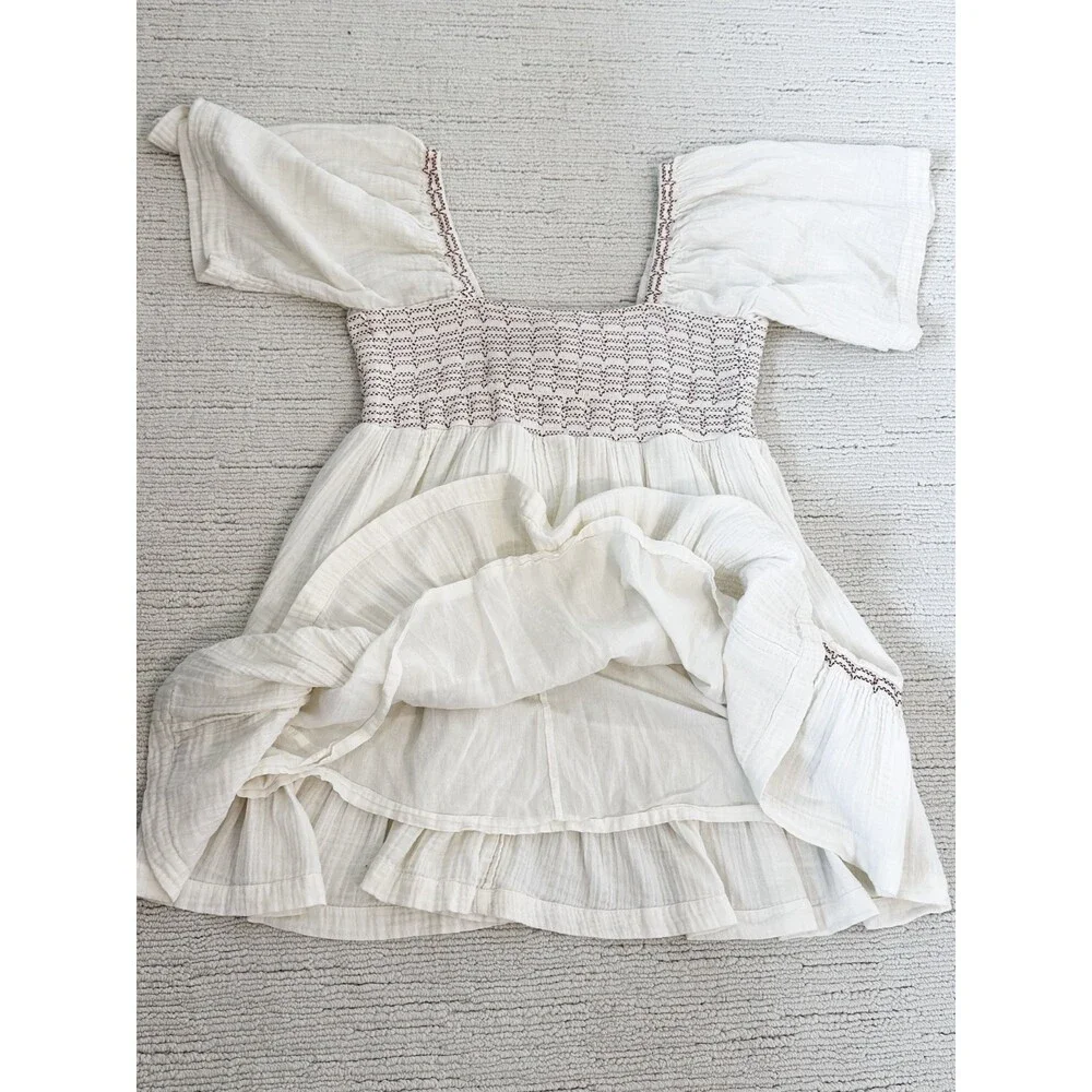 FREE PEOPLE Easy to Love Women’s S Cream Bubble Dress Babydoll Coquette Gauzy